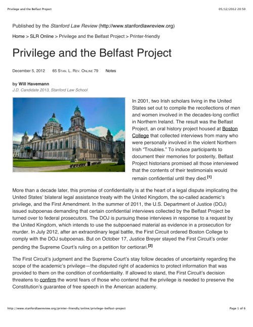 Privilege and the Belfast Project1
