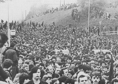 A section of the vast crowd that attended Bobby Sands' funeral in West Belfast in May 1981