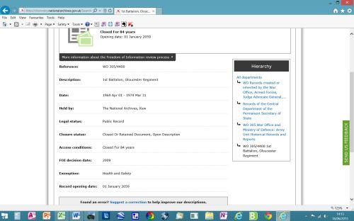 The official embargoed notice at Kew on the war diaries of the First Gloucestershire Regiment