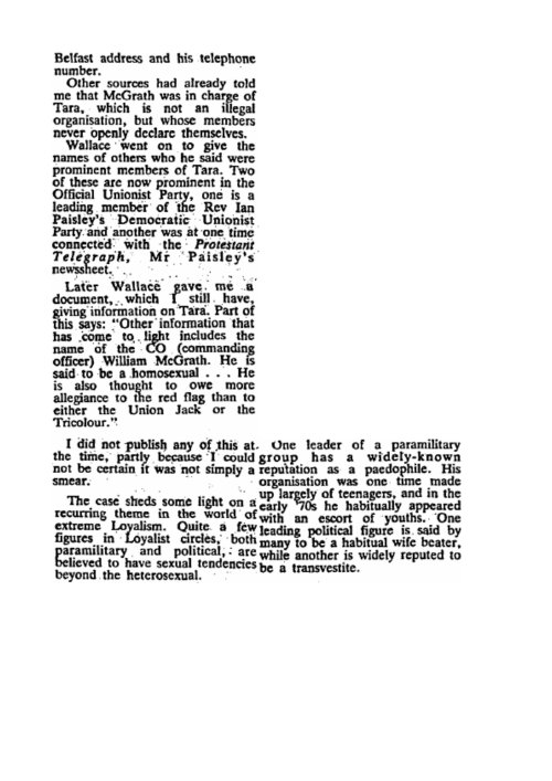 Irish Times - December 17th, 1981; McKittrick's report reveals that the British Army knew all about Kincora Housefather, William McGrath and that he was of intelligence interest to the military.
