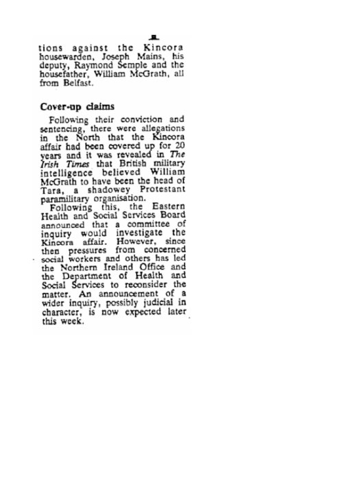 And so did the RUC, which covered up its own officers' probe into the affair. So what is the PSNI going to do now? The force's commitment to uncovering historical crime is on record and it would be hard to imagine a more bestial crime than covering up the rape of children. So a criminal investigation, not an public inquiry is called for in the wake of Brian Gemmell's allegations. Here's a good starting point PSNI: reach down into the drawer marked 'blank subpoena forms', fill one out and send it off to the head of MI5 asking for him to trawl through his records of that time for evidence of a cover up and hand it all over. After all everyone else has to.