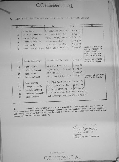 Gerry Fitt's list of requested releases from Long Kesh included Freddie Scappaticci, later the alleged agent 'Steaknife'.