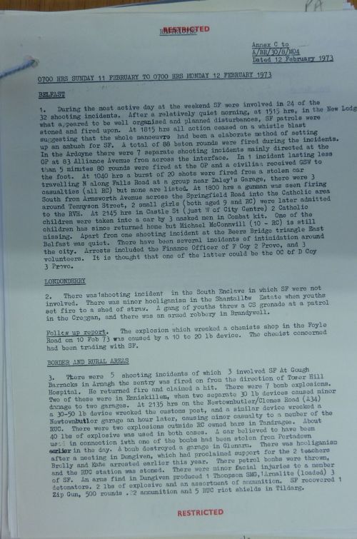 The 'sitrep' of 11th to 12th February 1973