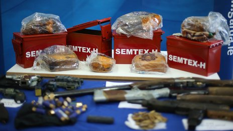 Some of the 'sophisticated' weapons the Gardai say has been acquired by dissident republicans. I am no expert, but the wrapped Semtex looks a bit ropy to me.......