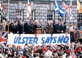 Unionist leaders address a huge protest rally against the Hillsborough deal outside Belfast City Hall