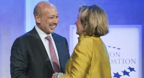 Hillary greet Goldman Sachs CEO, Lloyd Blankfein at the annual Clinton Foundation bash
