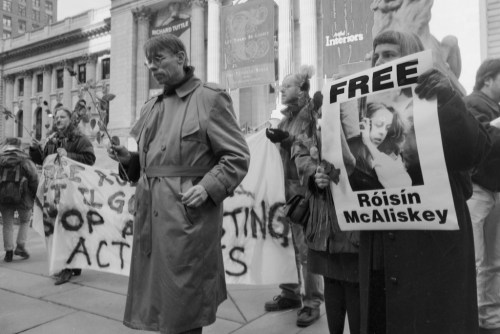 Sandy at a Roisin McAliskey rally at the New York Public Library